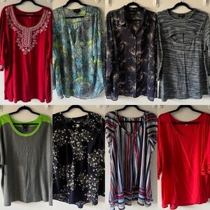 Women's 3X 22/24 Plus Size Lot of 8 Blouses Tops Shirts Boho Knit